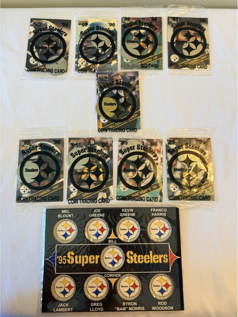1995 Super Steelers Coin Trading Cards Complete 9 Set Giant Eagle + Display